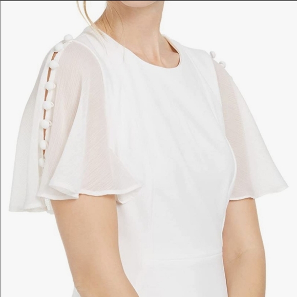 Calvin Klein White/Ivory Sheath Dress Button Flowy Sleeve ♥ - Picture 5 of 5
